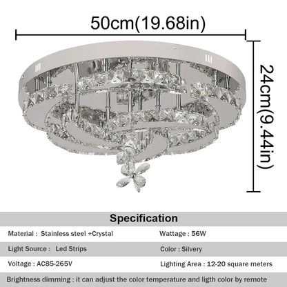 Silver decorbites crystal chandelier with multiple concentric rings and flower-shaped LED pendant for living and dining rooms