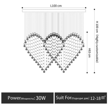 A modern decorbites crystal chandelier with three heart-shaped crystal bead designs for bedroom and dining room lighting