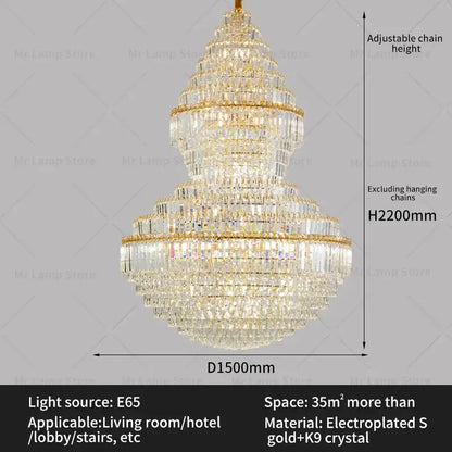 A luxurious gold-plated decorbites crystal chandelier with clear crystal prisms for modern loft and villa lighting