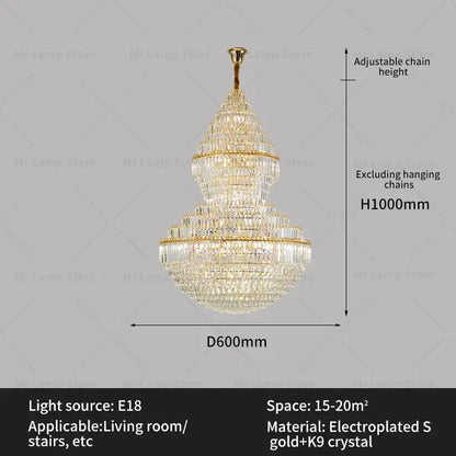 A luxurious gold-plated decorbites crystal chandelier with sparkling k9 crystal tiers for modern loft and villa lighting