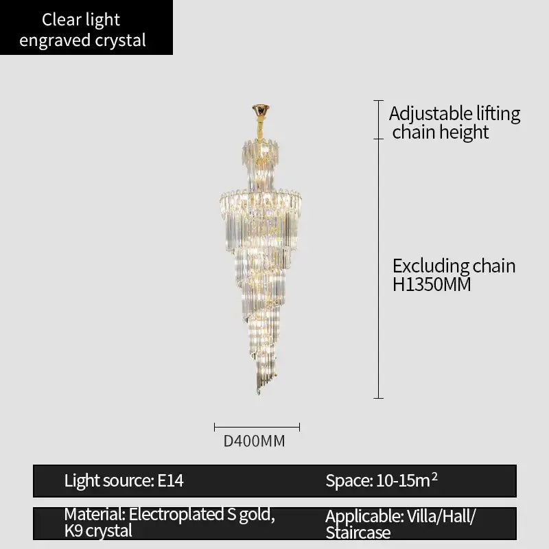 Elegant decorbites crystal chandelier with clear engraved crystals and gold electroplated finish for modern villa halls