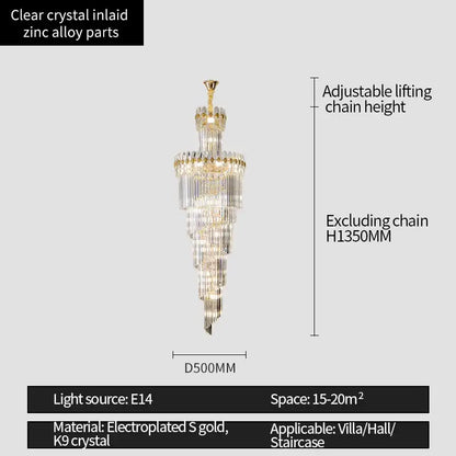 Elegant decorbites crystal chandelier with clear crystal inlays and electroplated gold finish for modern villa hall lighting