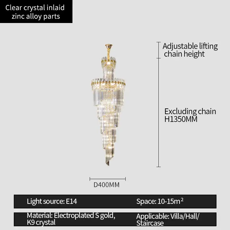 Elegant decorbites crystal chandelier with clear k9 crystal and electroplated gold finish for modern villa halls
