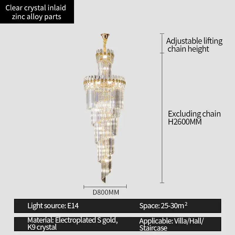 Elegant decorbites crystal chandelier with tiered clear k9 crystal and electroplated gold accents for villa hall lighting