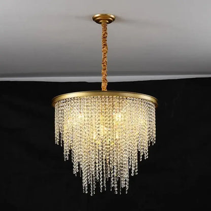 Decorbites crystal chandelier with golden frame and cascading clear crystal beads pendant light for modern elegance