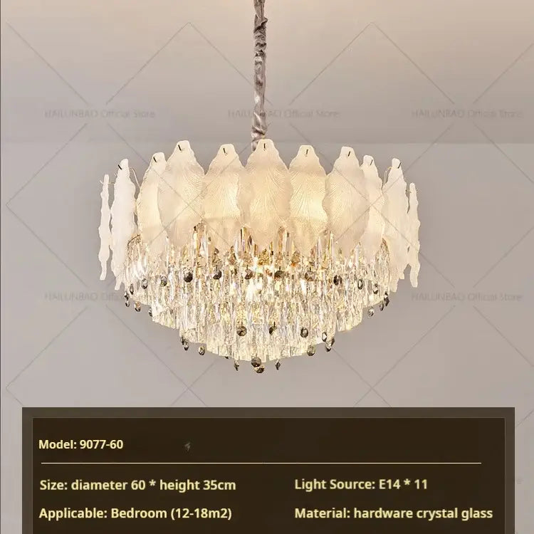 Elegant decorbites crystal chandelier with layered white and clear crystal glass and twisted metallic chain for modern elegance