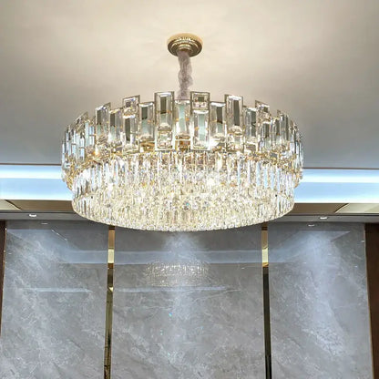 Decorbites crystal chandelier two-tiered gold and clear prism design elegant lighting for living room bedroom kitchen
