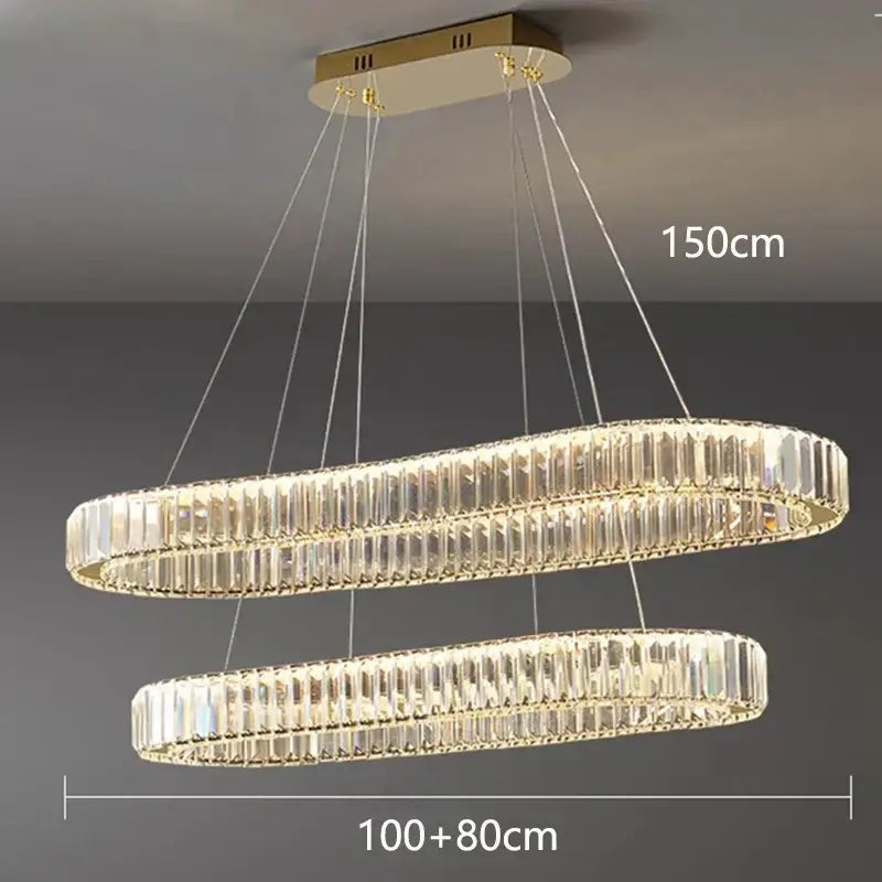 Gold-finished decorbites crystal chandelier with clear crystal rods featuring a modern elegant design for living rooms