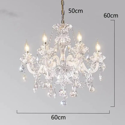 DecorBites crystal chandelier with five arms clear glass crystals and gold-toned metal frame for living room lighting