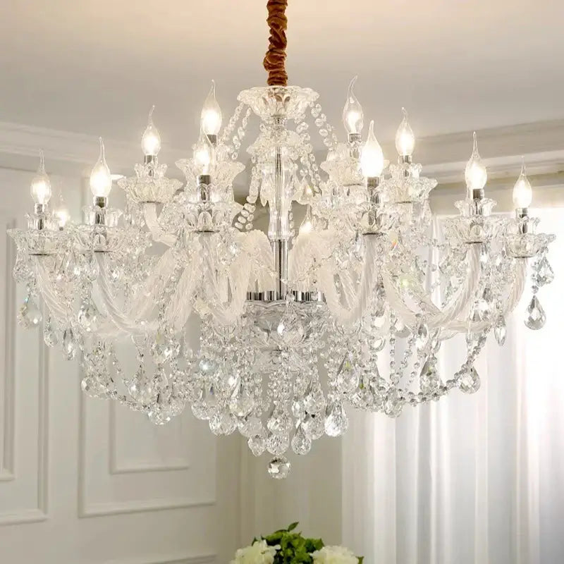 DecorBites crystal chandelier with multiple arms clear glass prisms and teardrop crystals for living and dining rooms