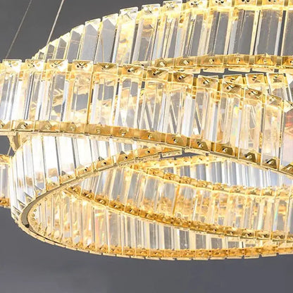 Decorbites crystal chandelier with clear rectangular crystal prisms and gold metal frame for modern home lighting