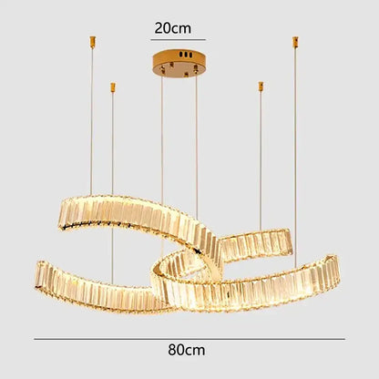 Gold-toned decorbites crystal chandelier pendant light with interlocking faceted crystal rings for modern interiors