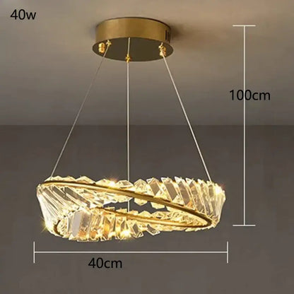 A modern gold-toned decorbites crystal chandelier with circular tiers of faceted clear crystals for living room lighting