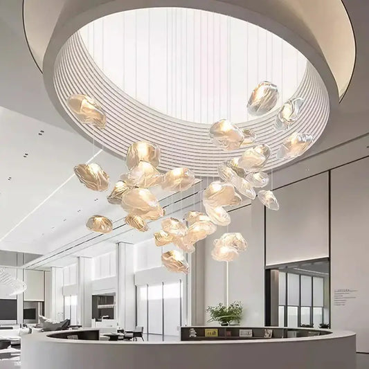 Modern decorbites crystal chandelier with translucent shell-like glass pendants in circular frame for living room lighting