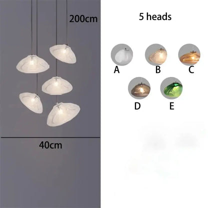 Modern white shell-shaped pendant light fixture with five heads in decorbites crystal chandelier for living room lighting
