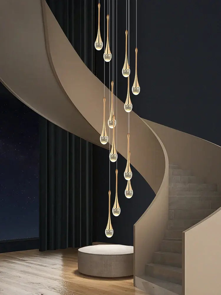 Golden teardrop pendant lights with crystal accents in decorbites crystal chandelier for living room villa and staircase