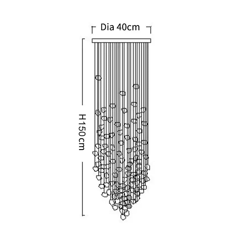 Decorbites crystal chandelier modern 150cm tall LED lighting fixture with geometric crystal strands for staircase and lobby