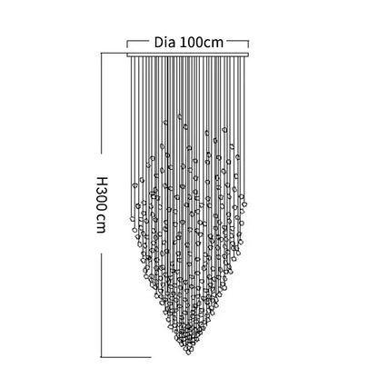 A decorbites crystal chandelier with cascading thin wires and spherical beads for modern staircase lighting