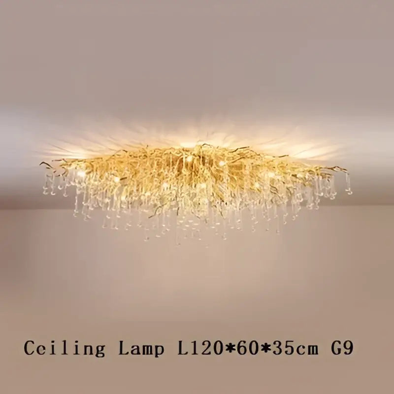 Golden decorbites crystal chandelier with cascading glass droplets modern elegant design for living room lighting