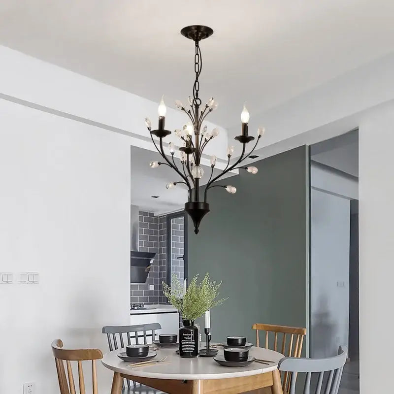 Black wrought iron decorbites crystal chandelier with crystal accents modern led pendant lamp for living and dining room
