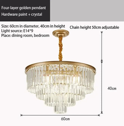 Elegant four-layer golden pendant decorbites crystal chandelier with crystal accents for modern home decor lighting
