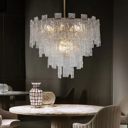 Modern led decorbites crystal chandelier with cascading frosted glass rods in concentric tiers for home decor