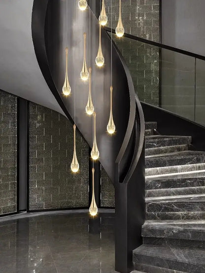 Decorbites crystal chandelier with teardrop glass pendants on black curved frame modern LED pendant light