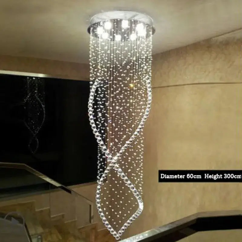A decorbites crystal chandelier with a sleek twisting design and embedded LED lights for modern villa halls