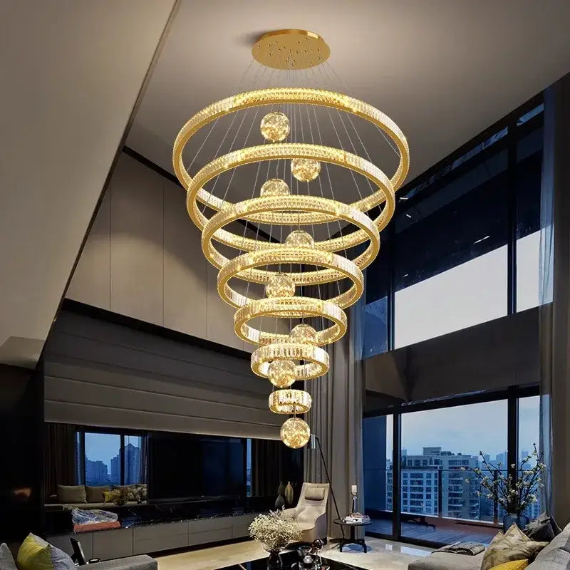 Decorbites crystal chandelier golden spiral design with crystal accents modern pendant lamp for elegant living room lighting