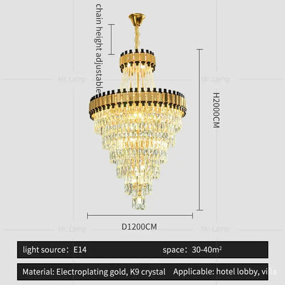 Gold electroplated decorbites crystal chandelier with cascading clear k9 crystals for modern luxury spaces