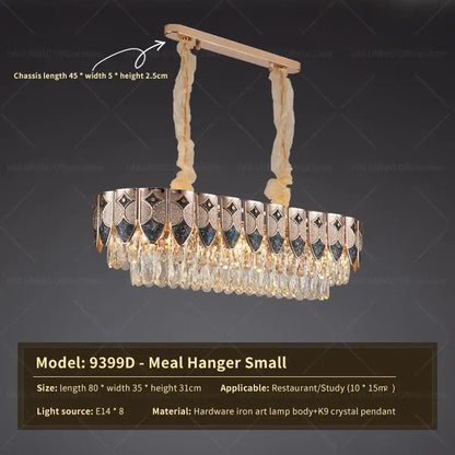 Elegant decorbites crystal chandelier with gold-toned iron body, diamond patterns, and blue mosaic accents for living rooms