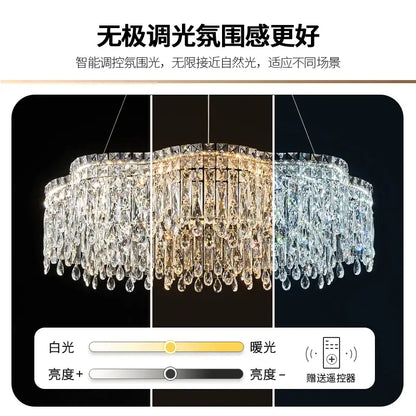 Decorbites crystal chandelier with tiered design and adjustable white to warm light for living room and bedroom