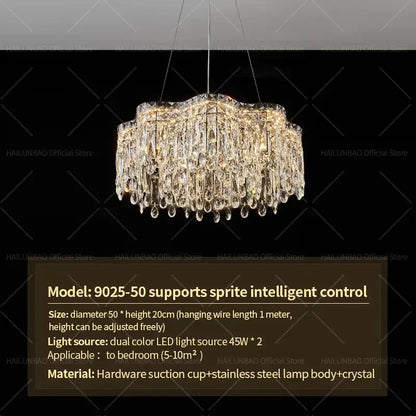 Decorbites crystal chandelier with sleek stainless steel frame teardrop crystals and dual-color led lighting for modern luxury