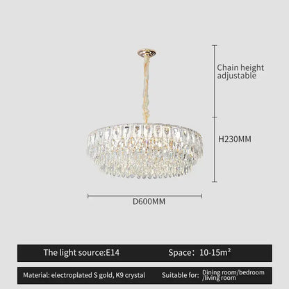 Decorbites crystal chandelier featuring a gold electroplated frame with k9 crystal droplets for modern luxury lighting