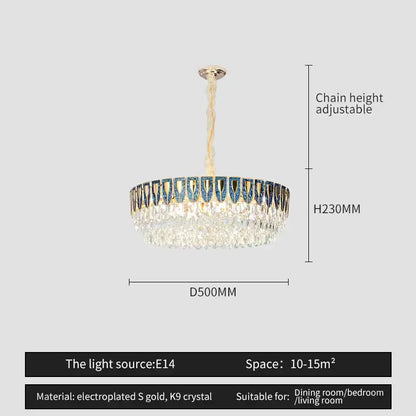 DecorBites crystal chandelier with gold electroplated frame and k9 crystals for modern luxury lighting in dining rooms