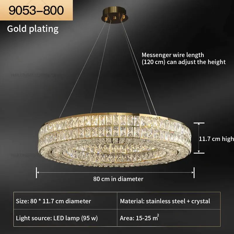 Gold-plated decorbites crystal chandelier with two tiers of faceted crystals led lighting stainless steel frame for luxury spaces