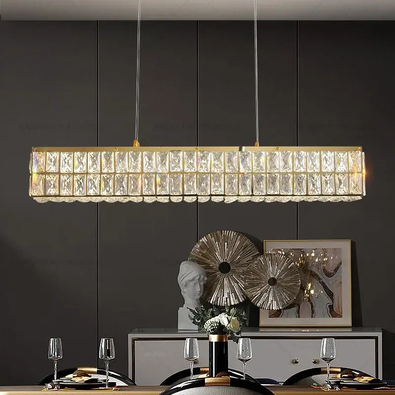 Gold-toned decorbites crystal chandelier with faceted crystal panels for modern luxury lighting in living room and villa