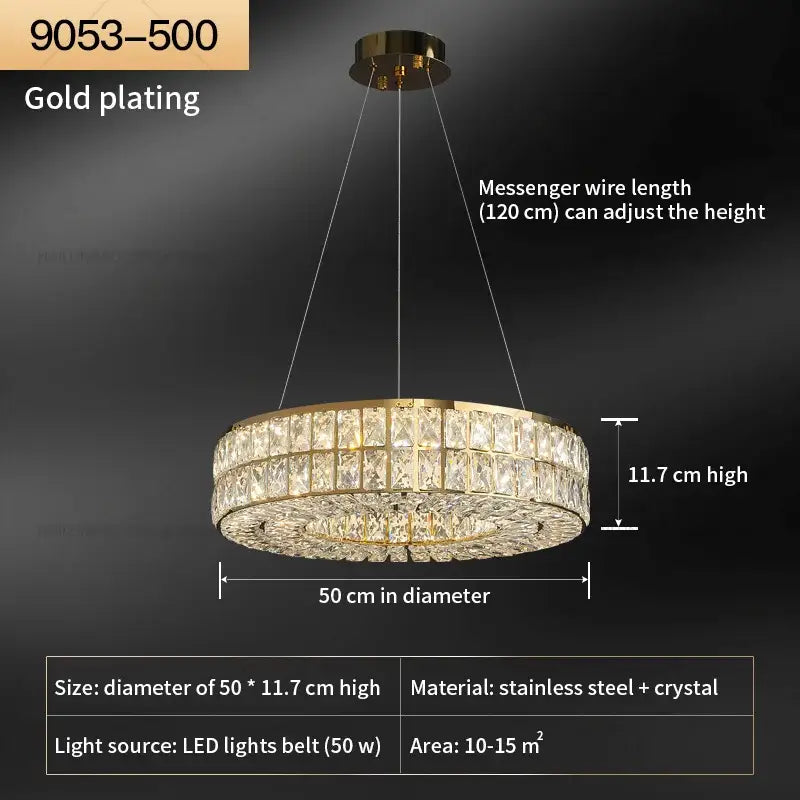 Gold-plated decorbites crystal chandelier with two tiers of clear crystals and stainless steel frame for luxury lighting