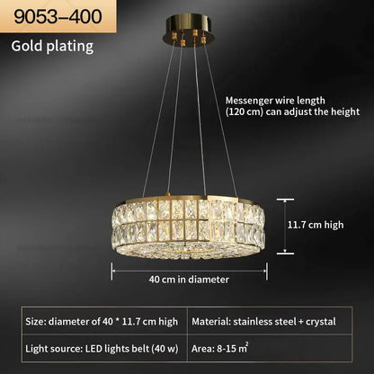 Gold-plated decorbites crystal chandelier with two tiers of clear crystal rectangles and led light belt for luxury lighting