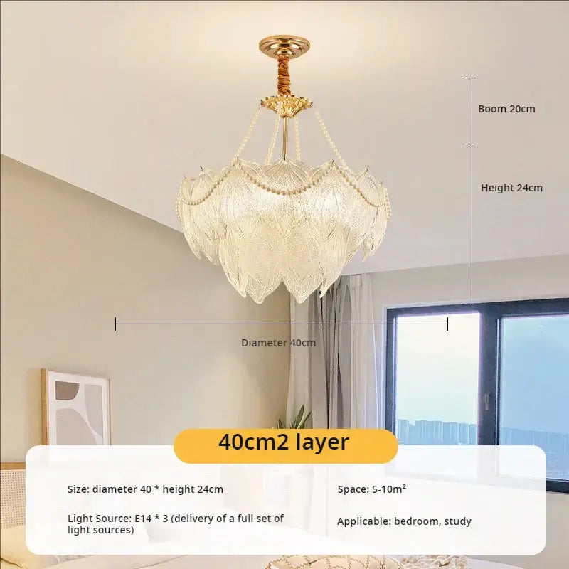 Elegant 40cm two-layer gold-toned decorbites crystal chandelier with delicate beads for modern luxury lighting