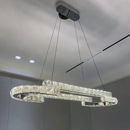 DecorBites™ crystal chandelier with sleek geometric design featuring interconnected segments for living room lamps