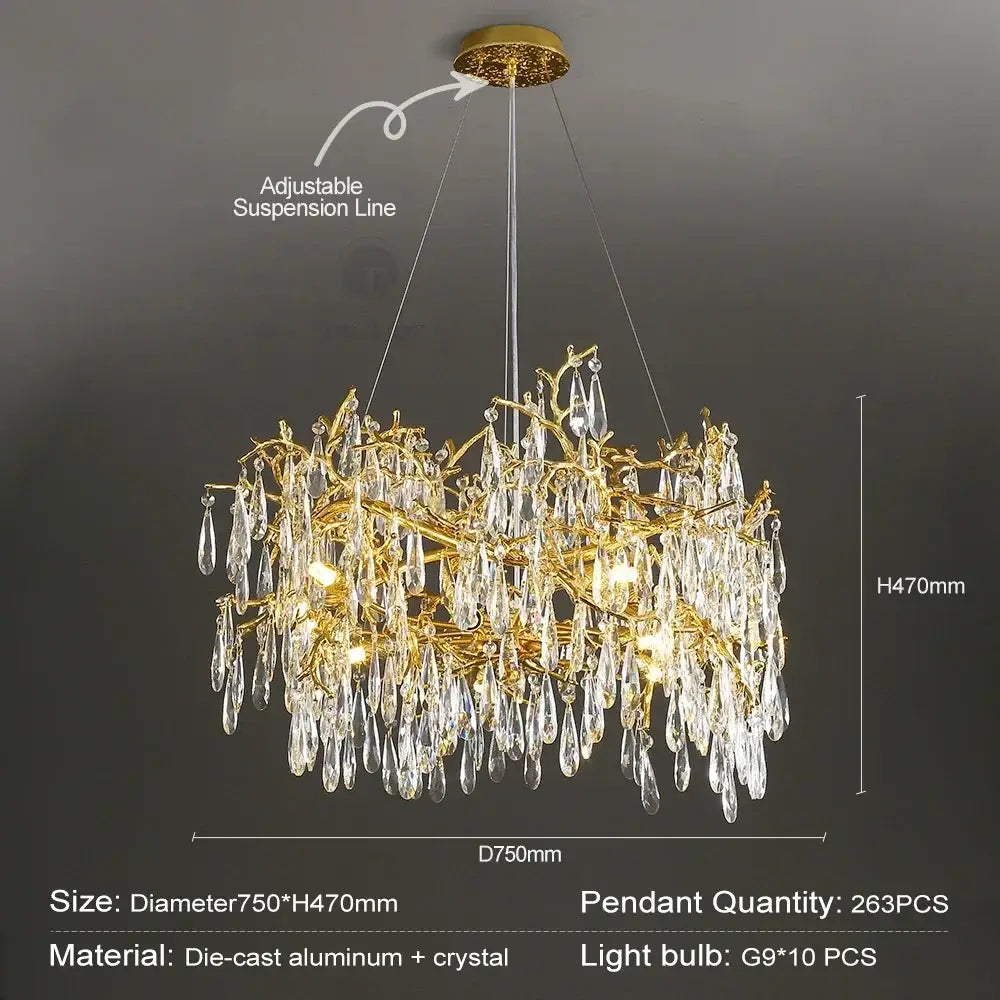 Golden branch-style decorbites crystal chandelier with clear crystal teardrop pendants for modern luxury spaces