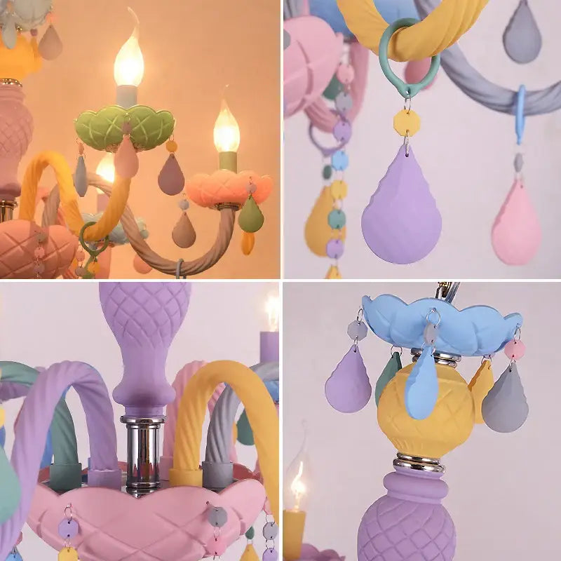 Pastel-colored decorbites crystal chandelier with whimsical candy-like pineapple and teardrop ornaments for children room