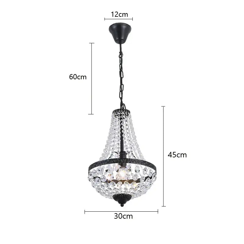 Black metal decorbites crystal chandelier pendant lamp with clear crystal droplets for dining and living rooms