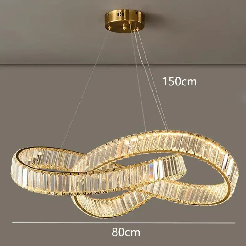 Gold-finished decorbites crystal chandelier pendant with clear crystal rectangular prisms for modern home lighting