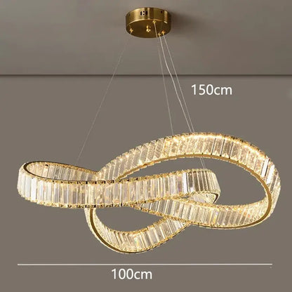 Gold-toned DecorBites™ crystal chandelier pendant lamp with clear crystal rectangular prisms for modern living room lighting