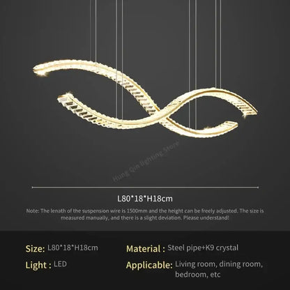 Gold-toned decorbites crystal chandelier pendant lamp with sleek intertwined design and k9 crystal accents for living room