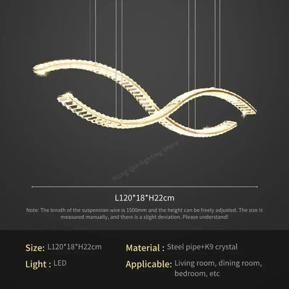 Gold-colored decorbites crystal chandelier pendant lamp with k9 crystals and steel frame for living room lighting