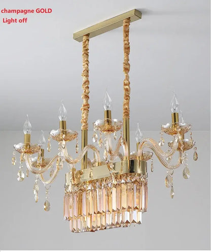 Champagne gold decorbites crystal chandelier pendant light with twisted brass chains and faceted glass droplets for indoor décor