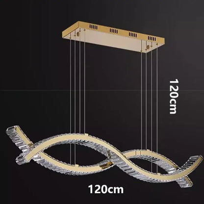 Gold-toned decorbites crystal chandelier pendant light with intertwined wave design and crystal-encrusted edges for living room
